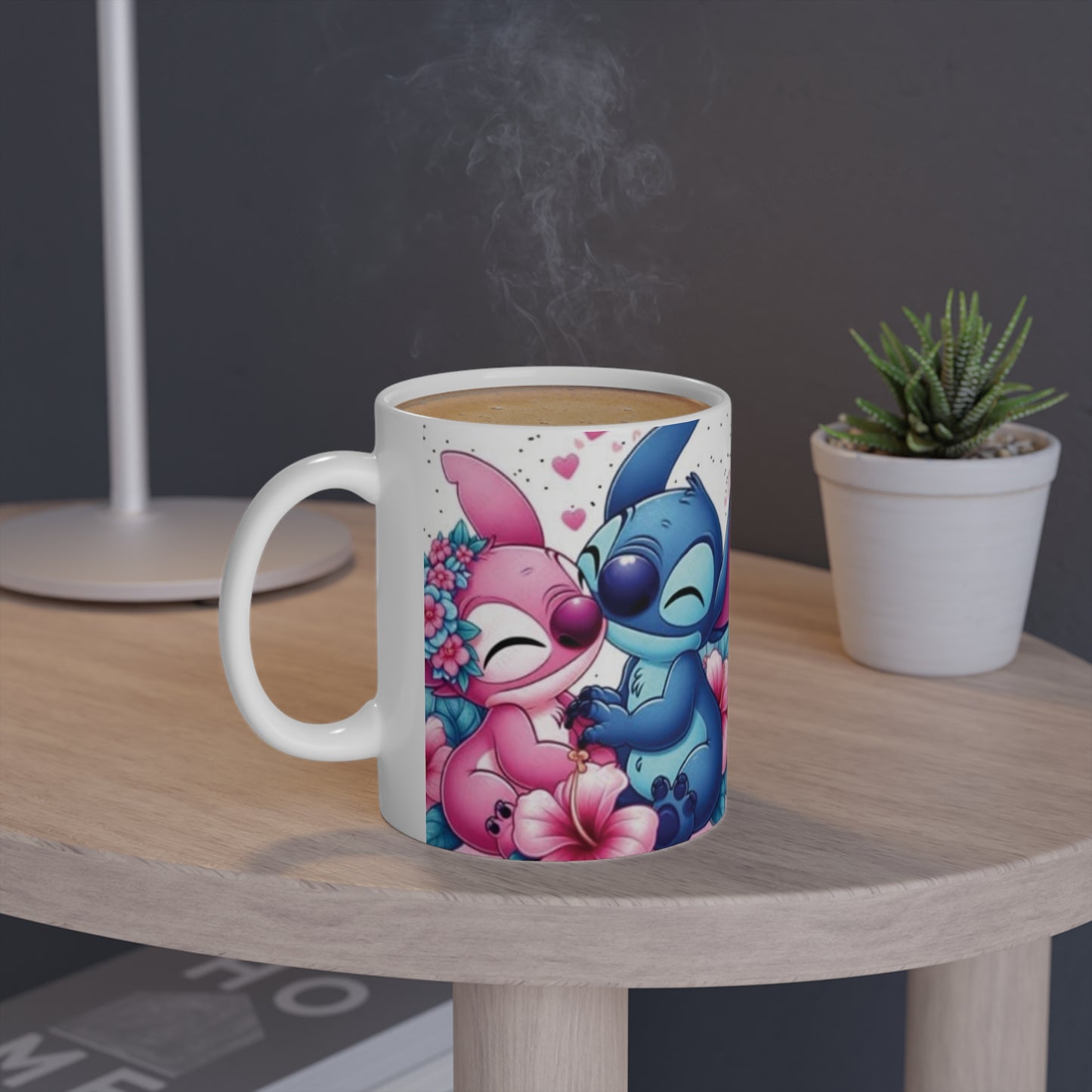 Caneca "Feliz Aniversário" Stitch & Angel - Edição Especial Romântica