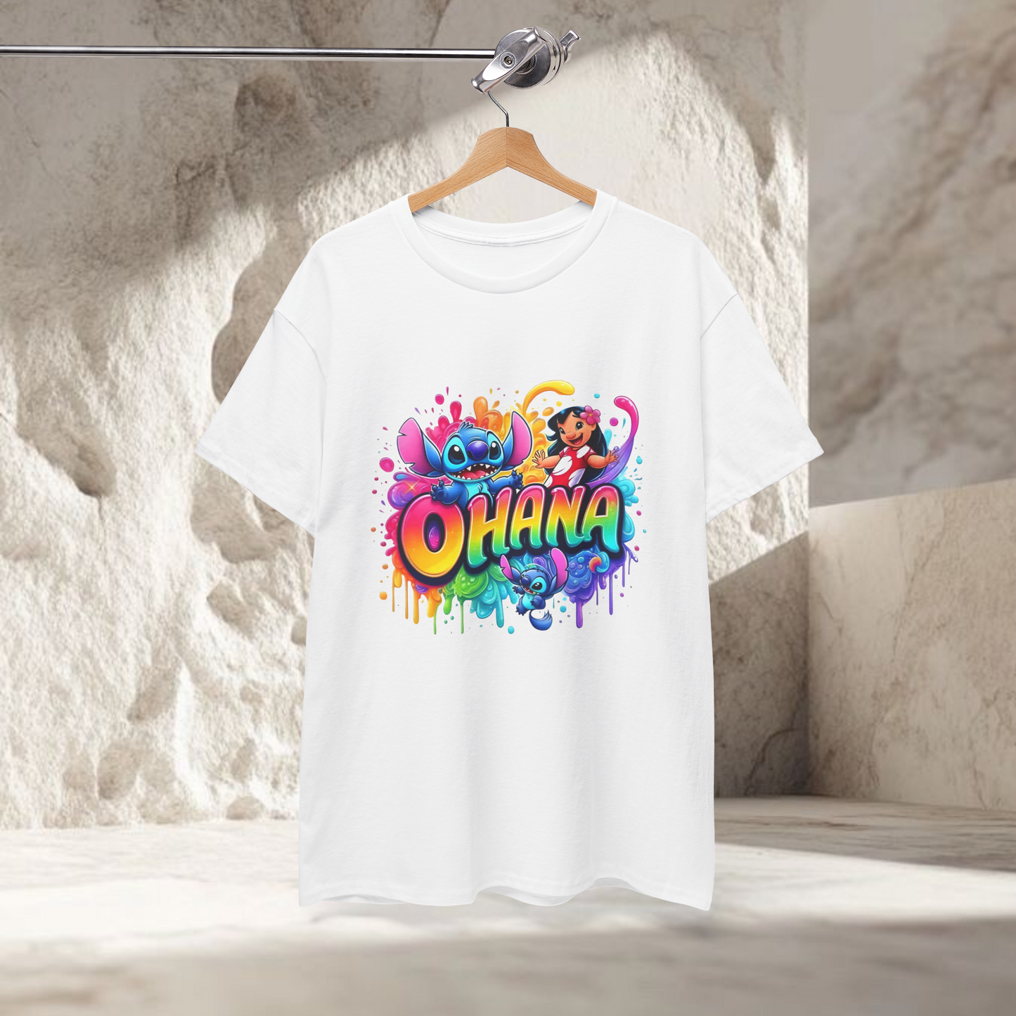 Camisola Ohana Lilo e Stitch – Disney | T-shirt Colorida Unissexo para Fãs