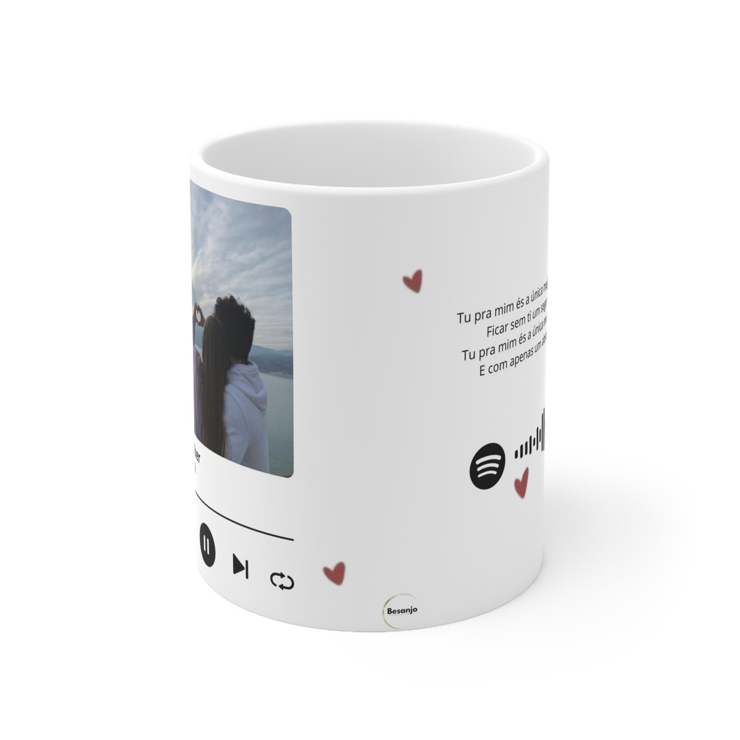 Caneca Personalizada Romântica – Player de Música com Foto e Código Spotify | Presente para Casal