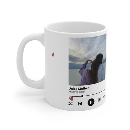 Caneca Personalizada Romântica – Player de Música com Foto e Código Spotify | Presente para Casal